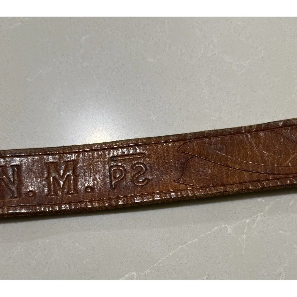 VTG Philmont Scout Ranch Leather Belt 32 Cimarron NM‎ Tooth of Time Brass Buckle